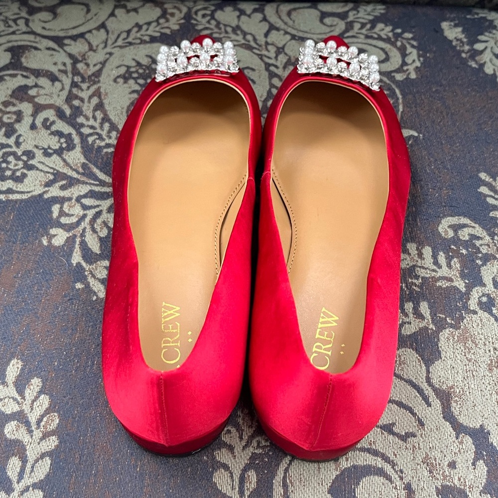 NIB- J Crew Ruby Satin Pointy Toe Jeweled Flats - Picture 3 of 10